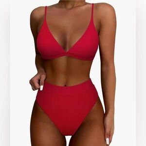 NEW‎ Suuksess Size M Red Triangle Top High Waist Bikini Swimsuit
